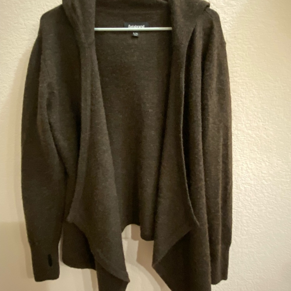 BETABRAND Wrap Sweater with Hood Brown Wool L/XL